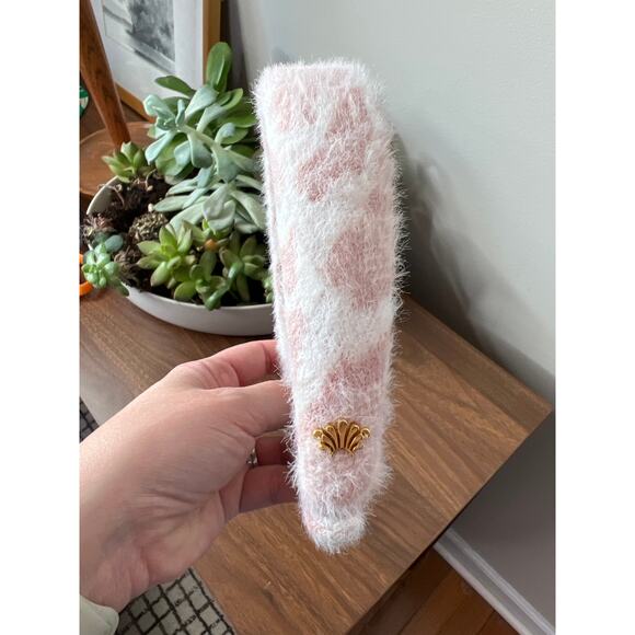 NEW Lele Sadoughi Leopard Knit Alice Gold-Tone Charm Headband Pink Leopard - Picture 5 of 7